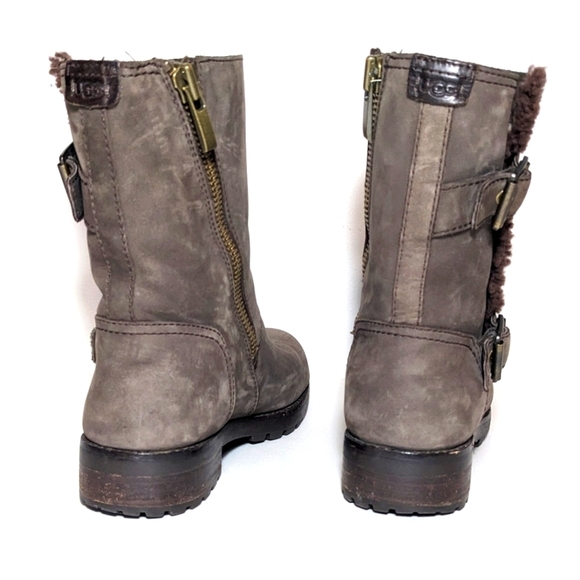 UGG Neils Suede Zip Up Boot Booties Sherpa Lined Water Resistant Brown Size 8 - Picture 10 of 10